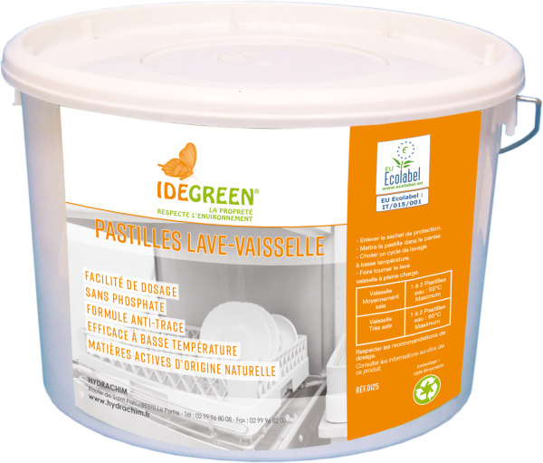 Idegreen Pastilles Lave-Vaisselle / Seau De 2.25kg (125 pastilles) Produits écolabel