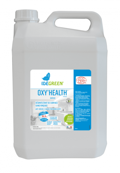 OXY HEALTH Désinfectant bactéricide, levuricide, fongicide, virucide, mycobatéricide et sporicide utilisé pour les toutes les surfaces. Efficacité virucide couverte sur le Coronavirus. Le bidon de 5L Détergent pour centrale de nettoyage et desinfection