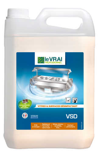Le vrai professionnel vitres et surfaces désinfectant désinfecte les surfaces vitrées alimentaires Bidon de 5 Litres Nettoyant multi-surfaces