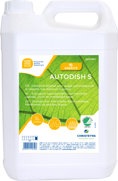 Autodish S Détergent écologique pour lave-vaisselle. Eau douce et moyennement douce. Bidon 5L PRODUITS VAISSELLE