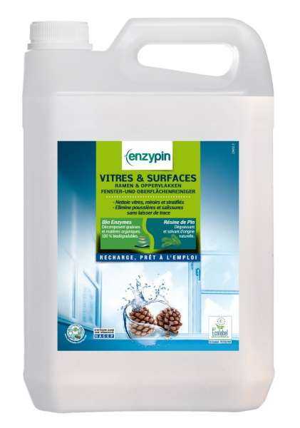 Le vrai professionnel détergent surfaces vitrées écologique technologie enzypin Bidon De 5L Nettoyage vitres
