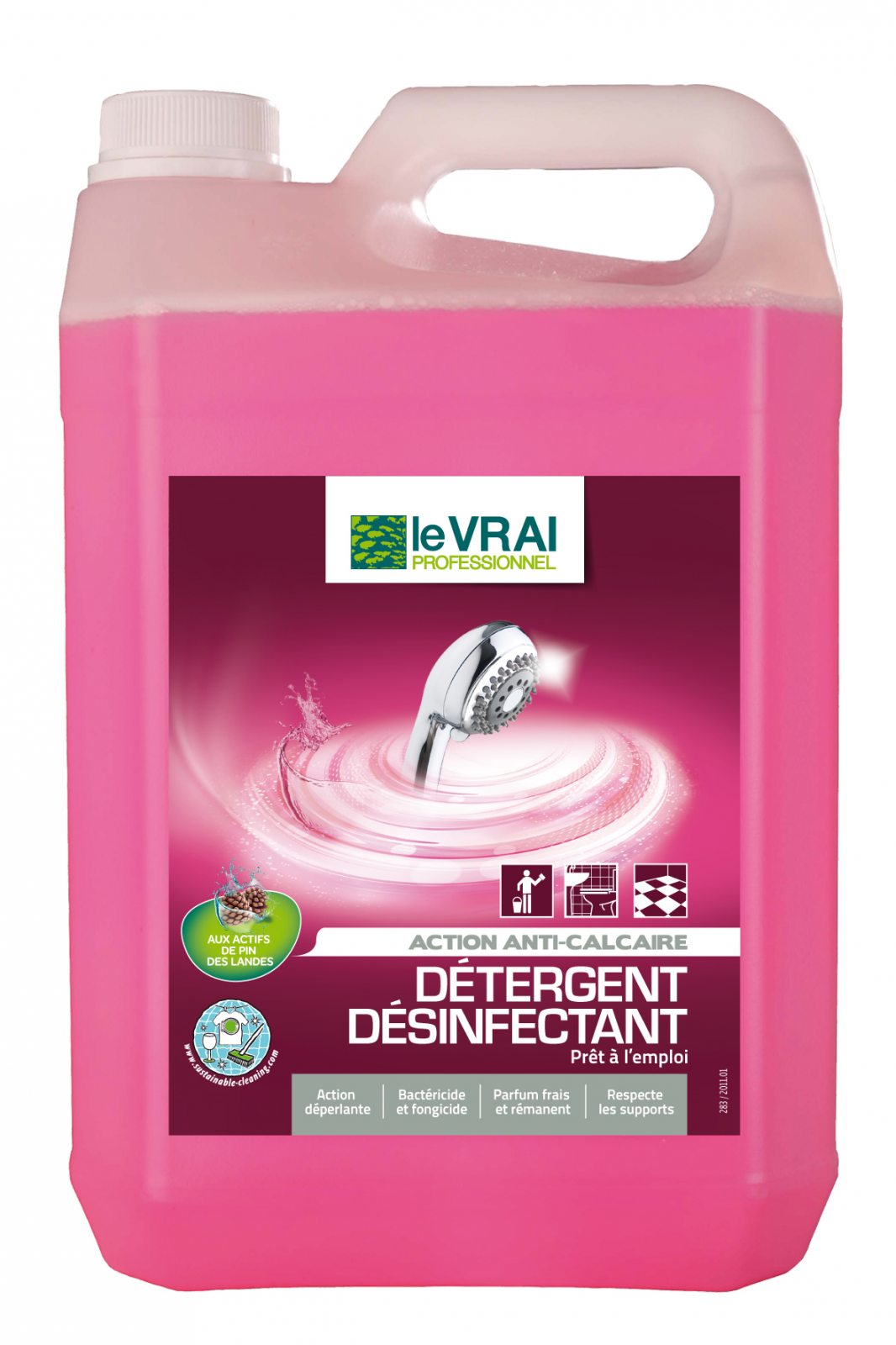 Detergent Desinfectant Sanitaire 5 En 1 Prêt à l'Emploi - Le Vrai - 5 Litres