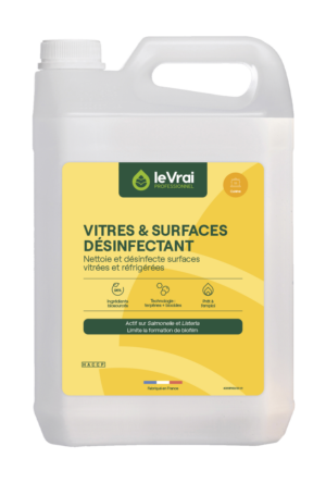 Le vrai professionnel vitres et surfaces désinfectant désinfecte les surfaces vitrées alimentaires Bidon de 5 Litres Produits d'entretien