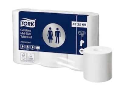 Tork Papier toilette rouleau Mid-size sans mandrin Advanced - 2 plis - Lot de 48 rouleaux Papier toilette et distributeur