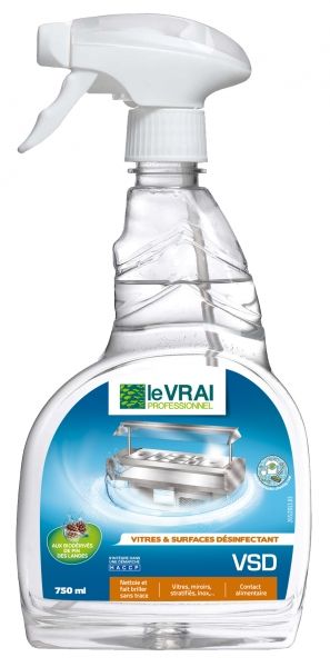 Le vrai professionnel vitres et surfaces désinfectant désinfecte les surfaces vitrées alimentaires Pulve 750Ml Nettoyant multi-surfaces